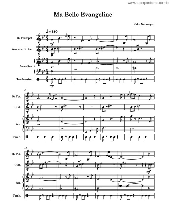 Partitura da música Ma Belle Evangeline – Randy Newman – For Mixed Ensemble