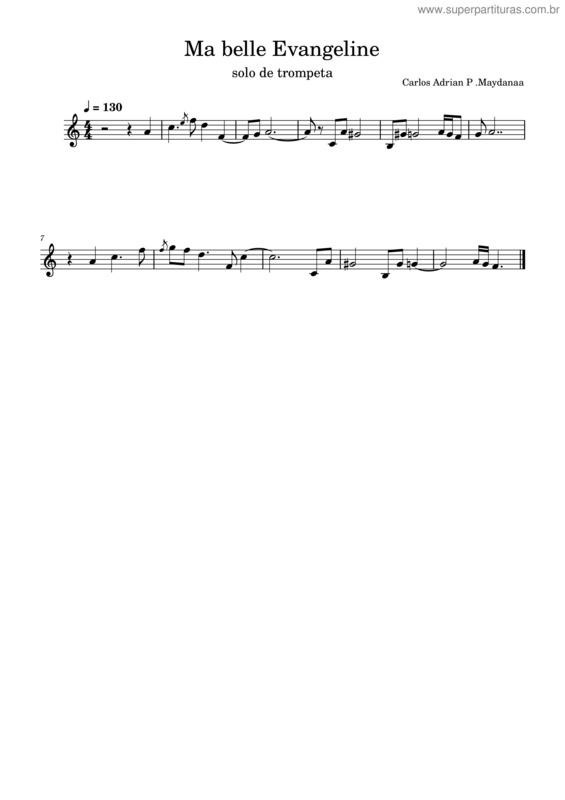 Partitura da música Ma Belle Evangeline – Randy Newman Ma Belle Evangeline v.2
