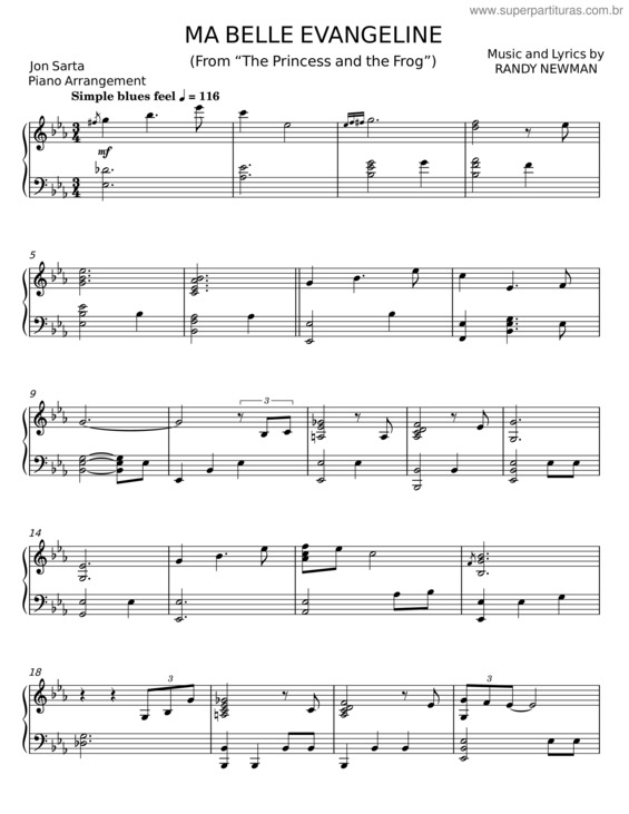 Partitura da música Ma Belle Evangeline – Randy Newman
