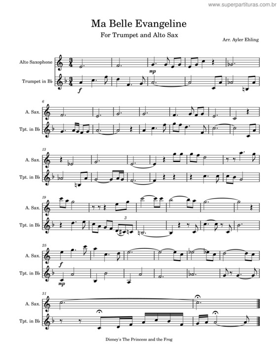 Partitura da música Ma Belle Evangeline Alto/Trumpet Duet