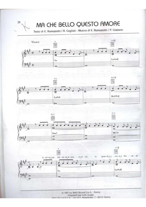 Partitura da música Ma Che Bello Questo Amore