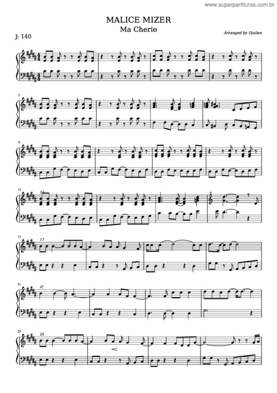 Partitura da música Ma Chérie – Malice Mizer