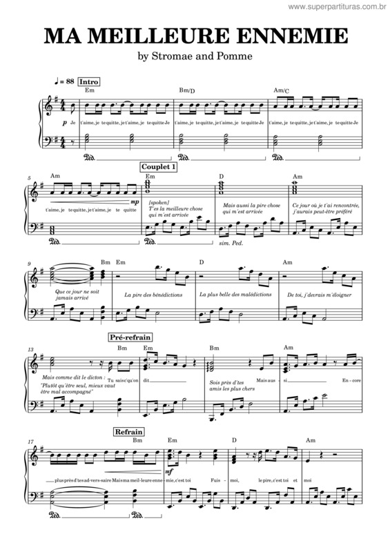 Partitura da música Ma Meilleure Ennemie