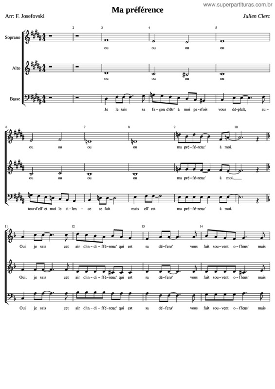 Partitura da música Ma Préférence 3 Voix