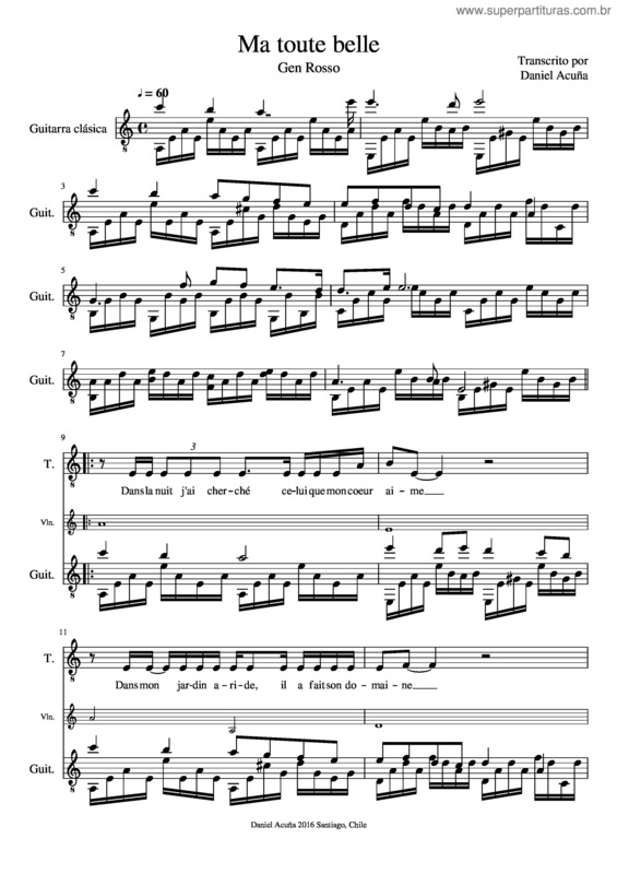 Partitura da música Ma Toute Belle