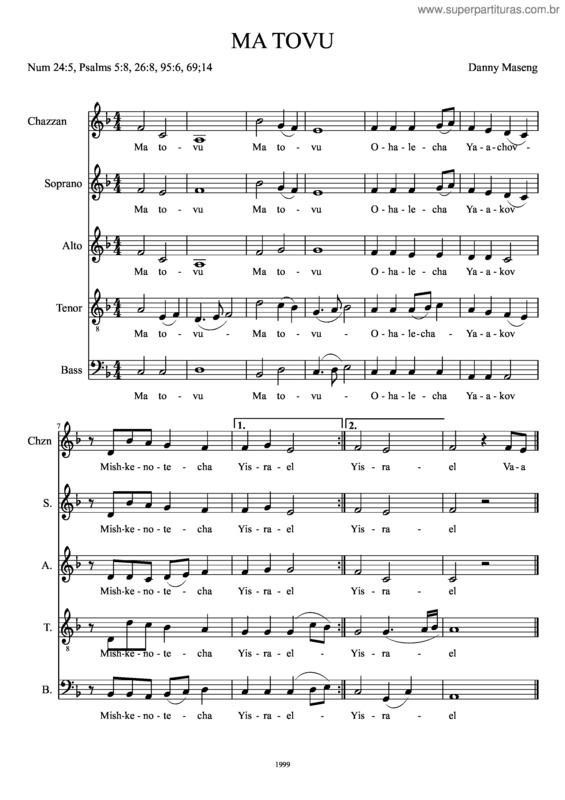 Partitura da música Ma Tovu – Maseng – Chazzan And 4 Parts