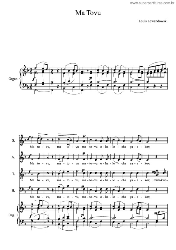 Partitura da música Ma Tovu