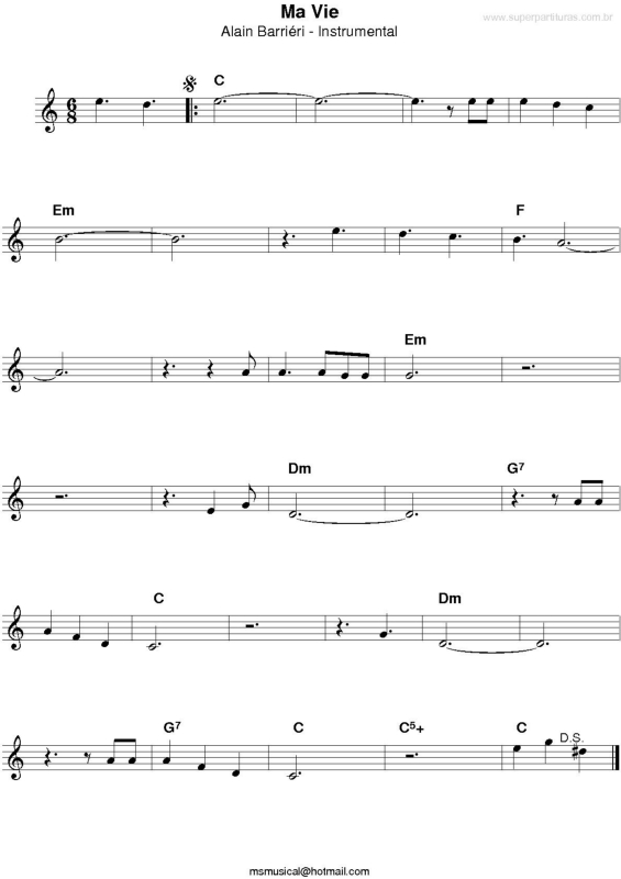 Partitura da música Ma Vie