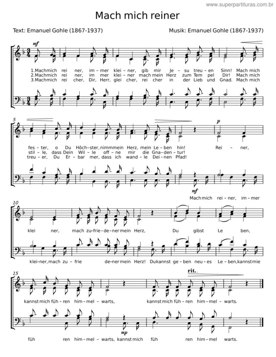Partitura da música Mach Mich Reiner – Emanuel Gohle