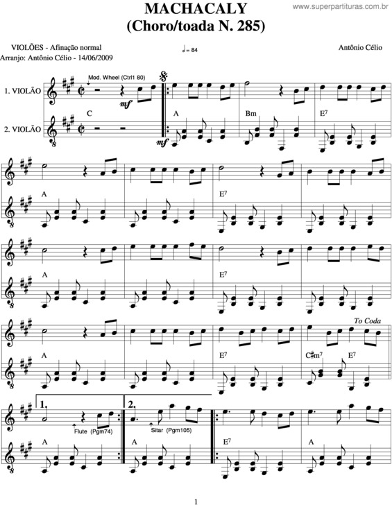 Partitura da música Machacaly