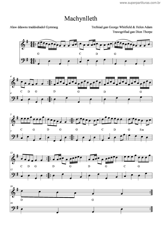 Partitura da música Machynlleth