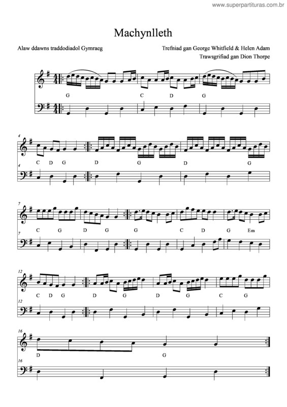 Partitura da música Machynlleth