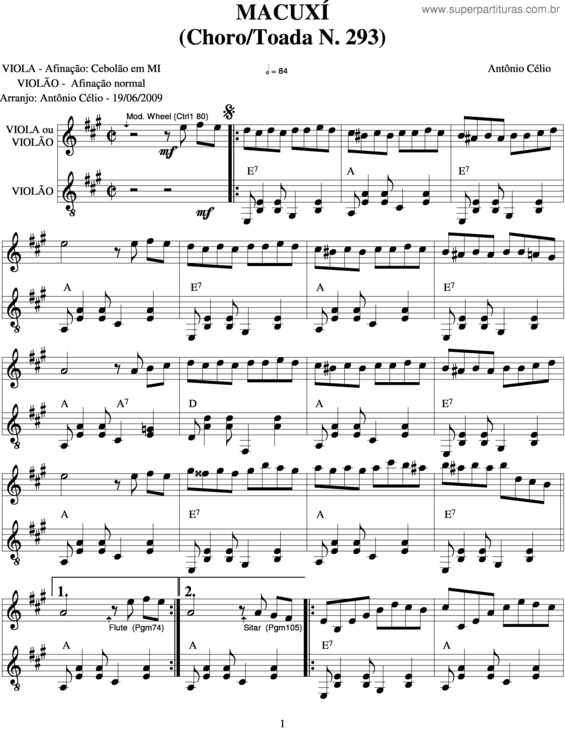 Partitura da música Macuxí