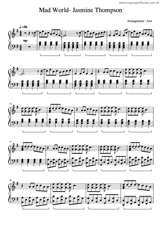Partitura da música Mad World– Jasmine Thompson