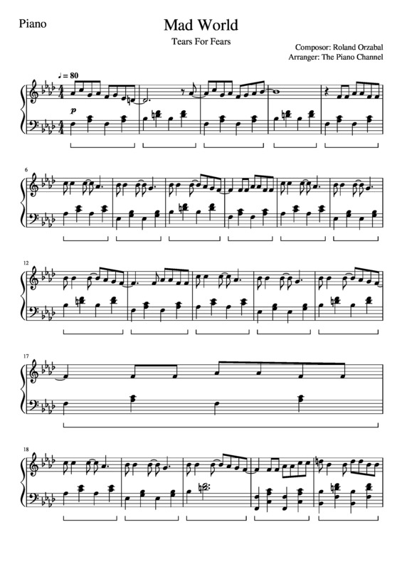 Partitura da música Mad World v.2