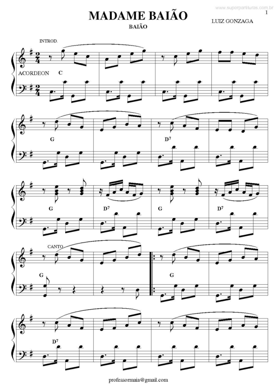 Partitura da música Madame Baião v.2