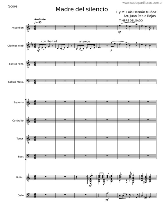 Partitura da música Madre Del Silencio – Luis Hernán Muñoz