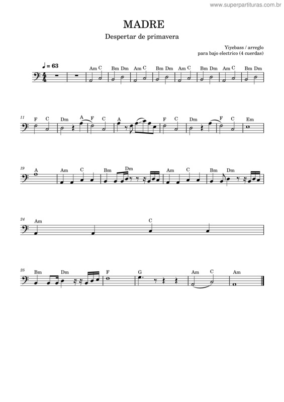 Partitura da música Madre Despertar De Primavera Arreglo Bajo