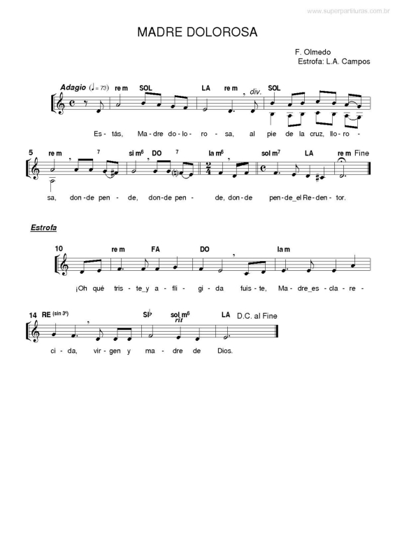 Partitura da música Madre Dolorosa