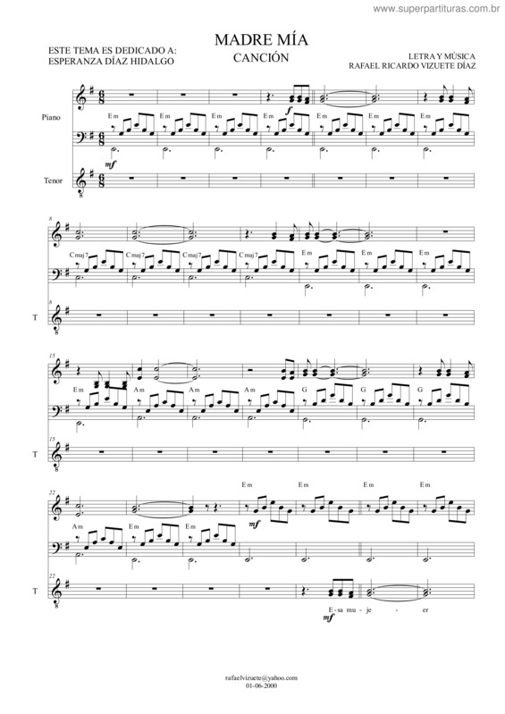 Partitura da música Madre Mía v.2