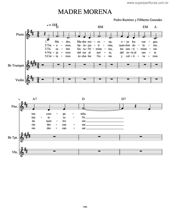 Partitura da música Madre Morena