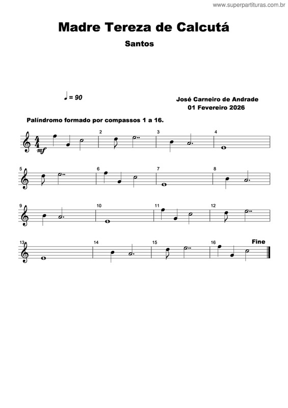 Partitura da música Madre Tereza De Calcutá