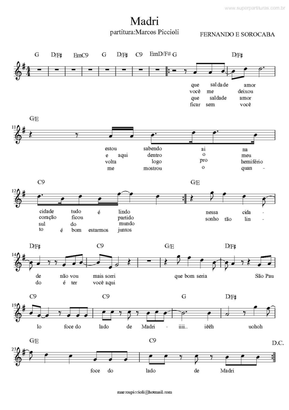 Partitura da música Madri