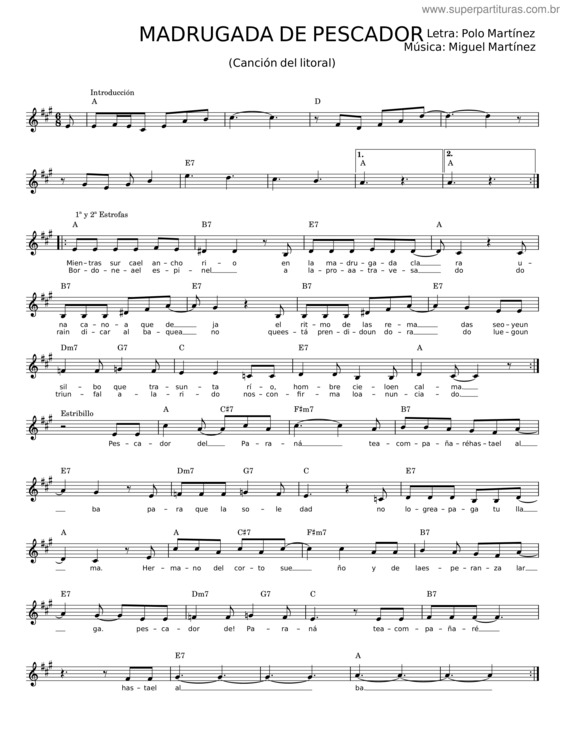 Partitura da música Madrugada De Pescador – Polo Martínez