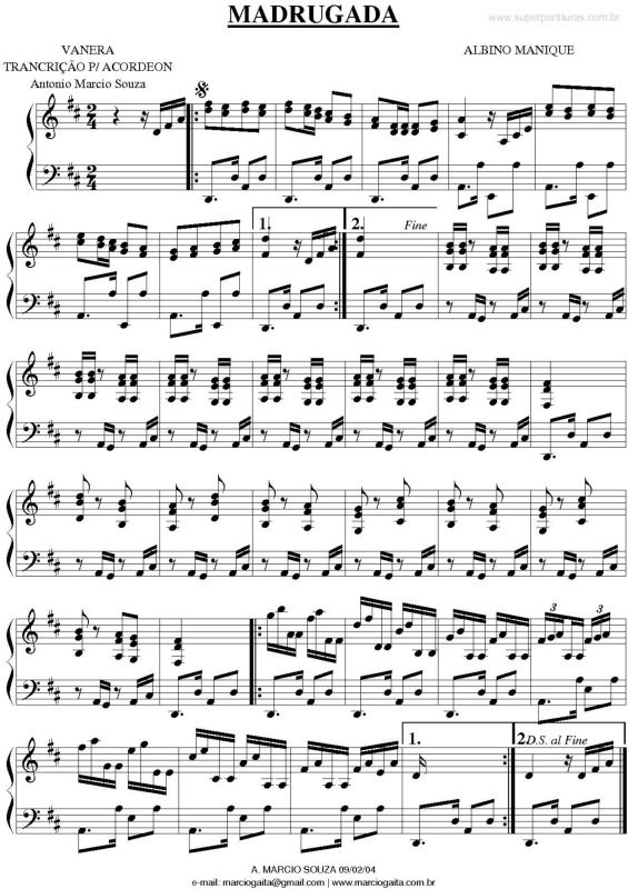 Partitura da música Madrugada