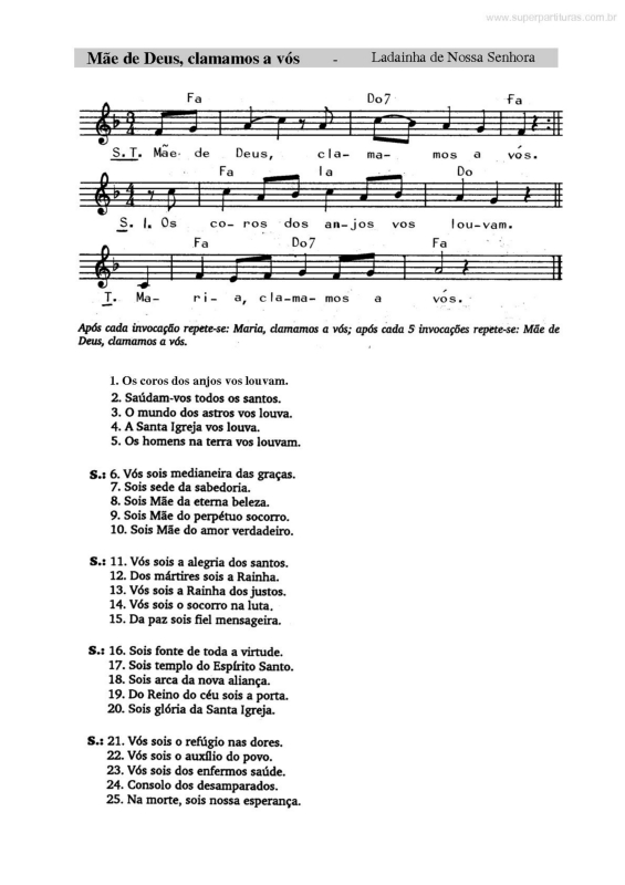 Partitura da música Mãe de Deus, Clamamos a Vós