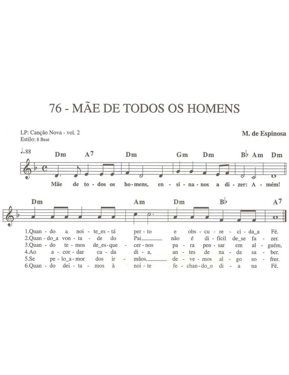 Partitura da música Mãe de Todos os Homens