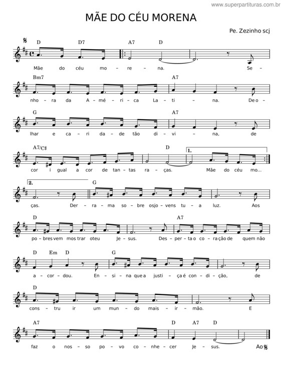Partitura da música Mãe Do Céu Morena v.2