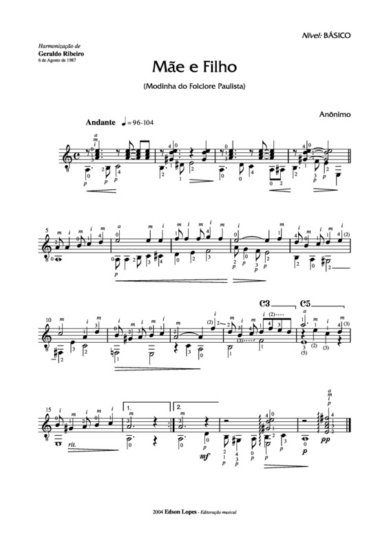 Partitura da música Mãe e Filho