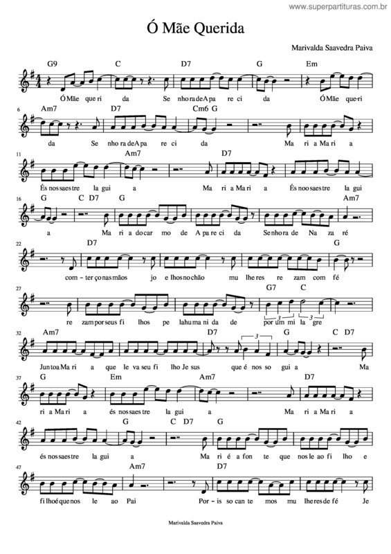 Partitura da música Mãe Querida