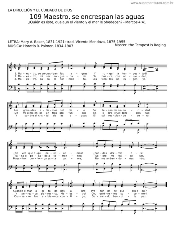 Partitura da música Maestro, Se Encrespan Las Aguas – Mary A. Baker