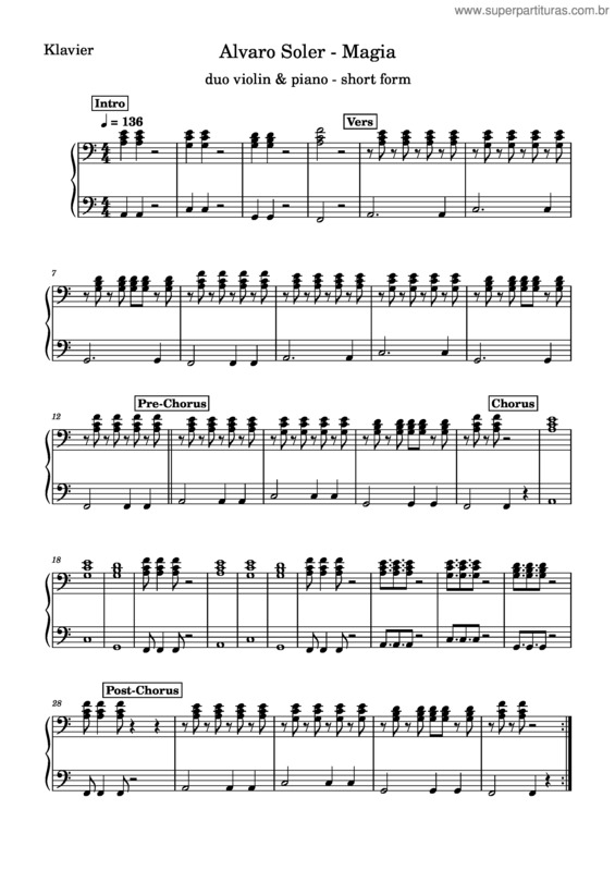 Partitura da música Magia – Alvaro Soler – Violin With Piano
