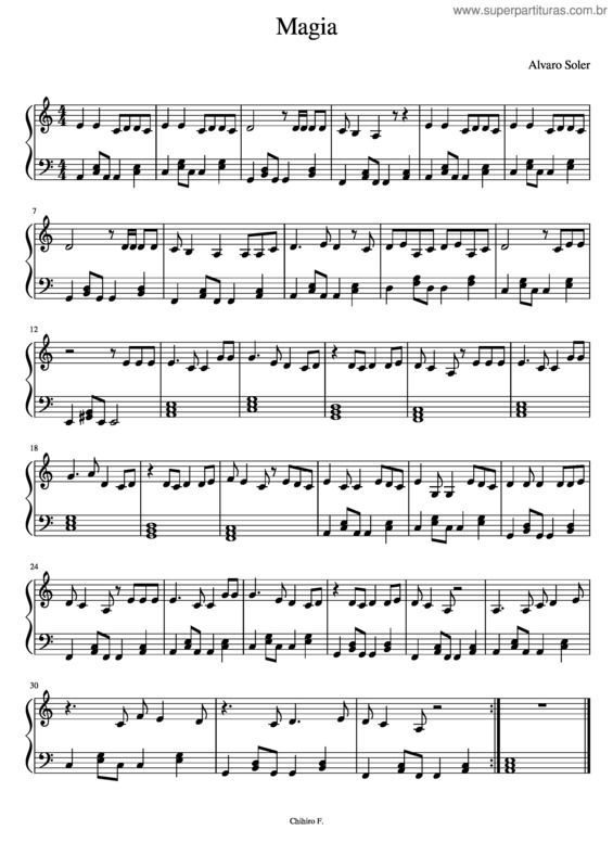 Partitura da música Magia – Alvaro Soler Magia