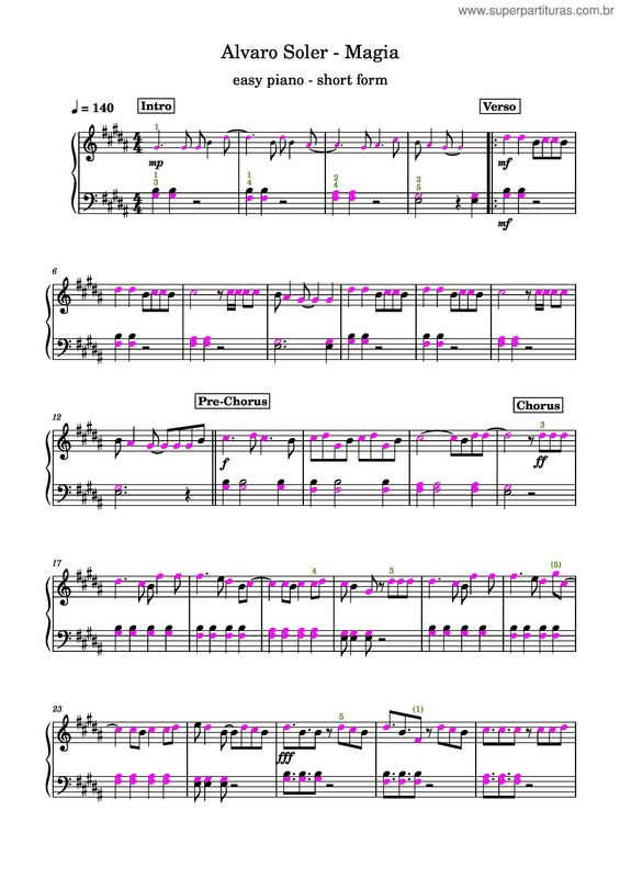 Partitura da música Magia – Alvaro Soler v.2