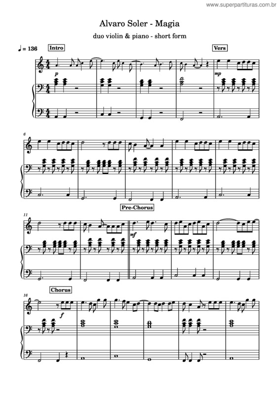 Partitura da música Magia – Alvaro Soler v.3