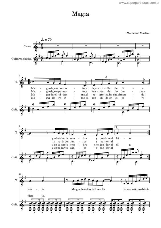 Partitura da música Magia – Marcelino Luis Martini