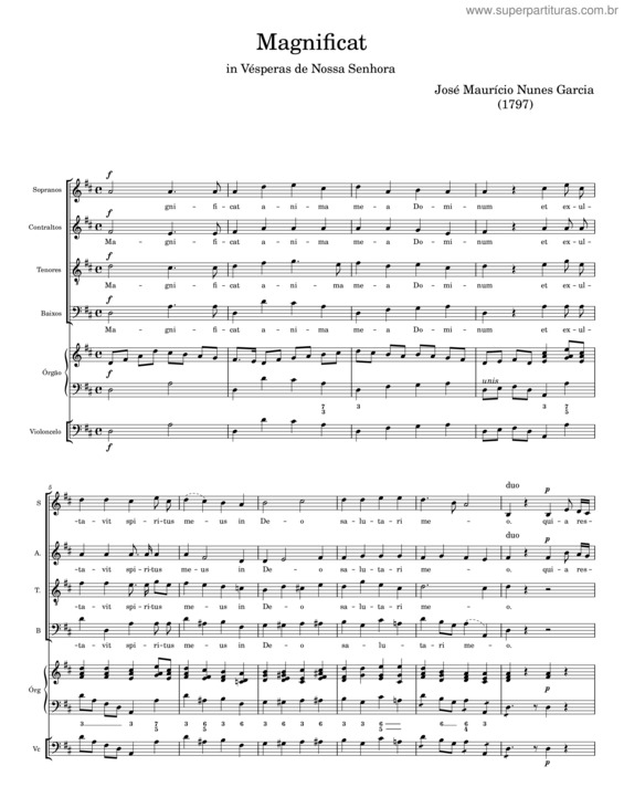Partitura da música Magnificat – José Maurício Nunes Garcia