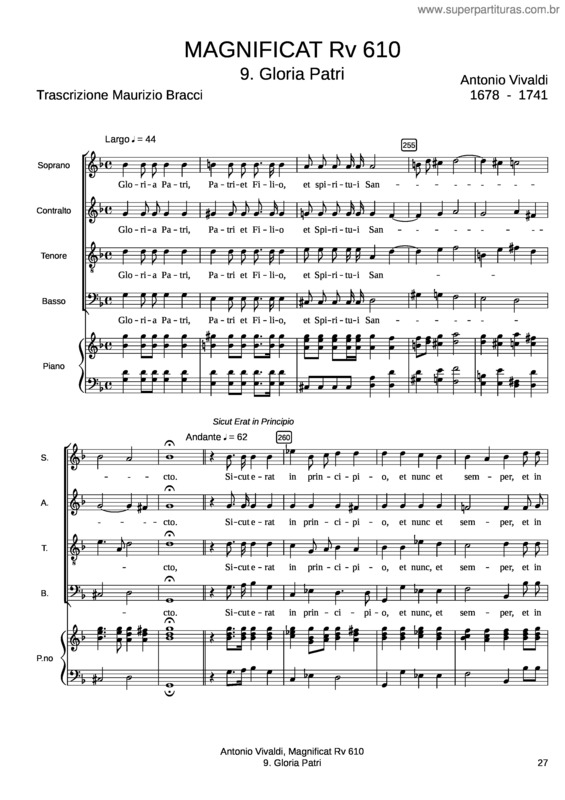 Partitura da música Magnificat, Rv 610 – A. Vivaldi – 09 Gloria Patri