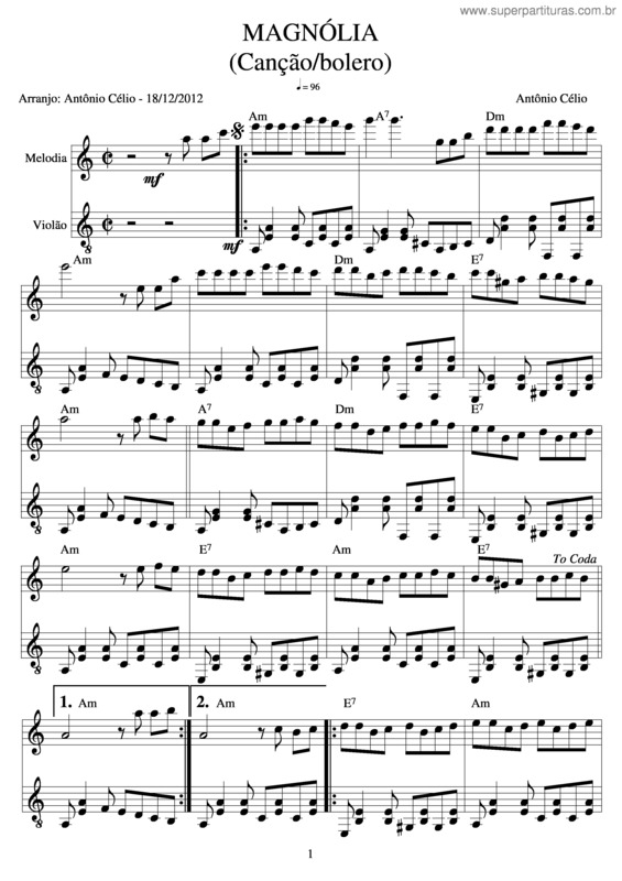 Partitura da música Magnólia v.2