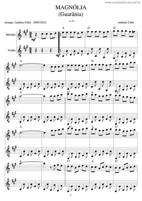 Partitura da música Magnólia v.3