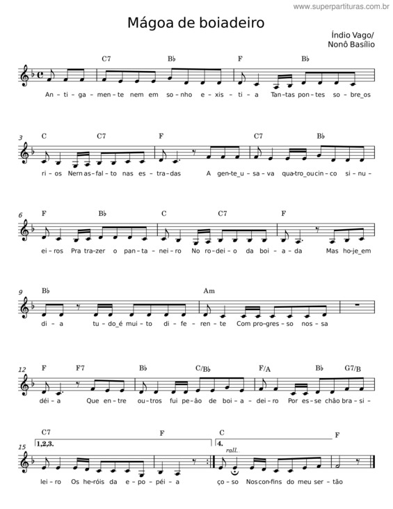 Partitura da música Mágoa De Boiadeiro