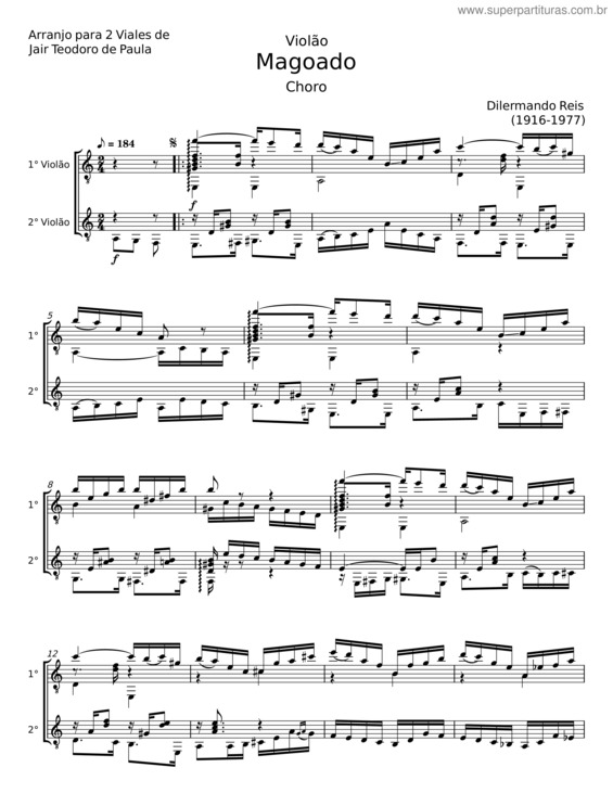 Partitura da música Magoado – Dilermando Reis