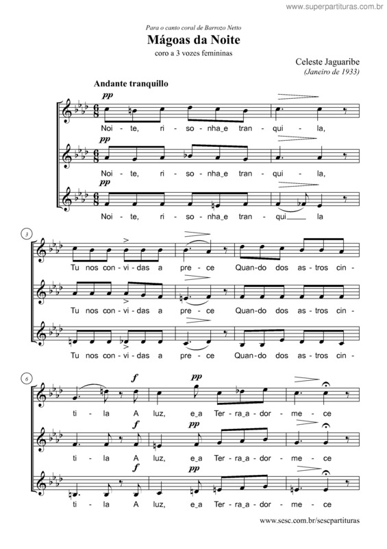 Partitura da música Mágoas da noite