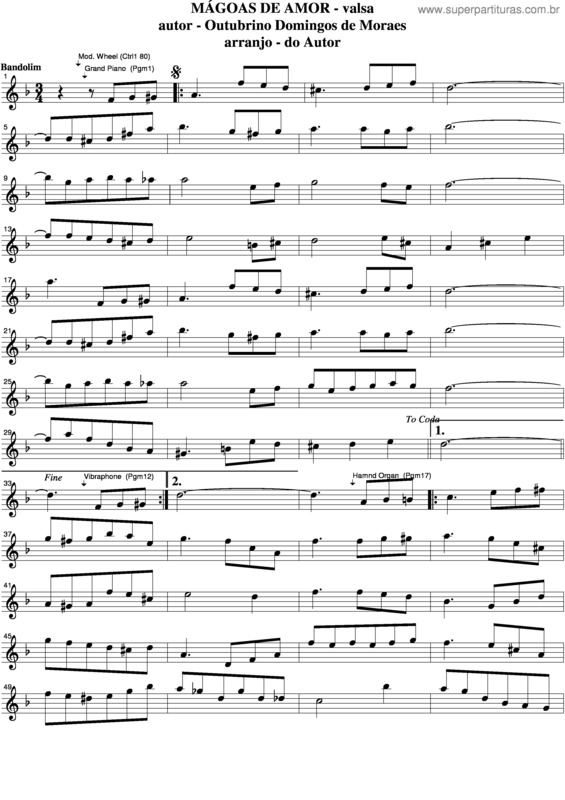 Partitura da música Mágoas De Amor v.3