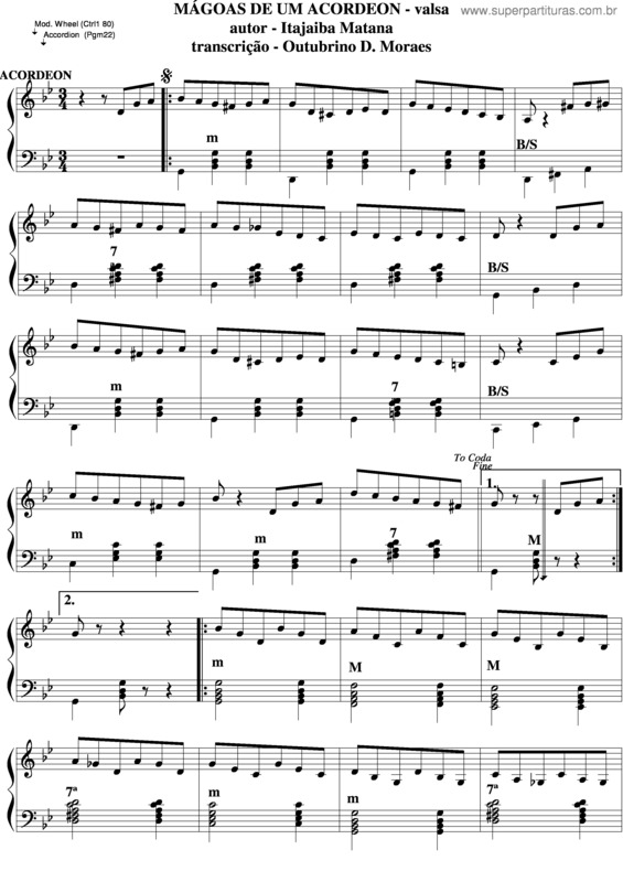 Partitura da música Magoas De Um Acordeon v.2