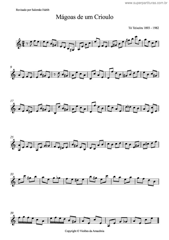 Partitura da música Mágoas de um crioulo